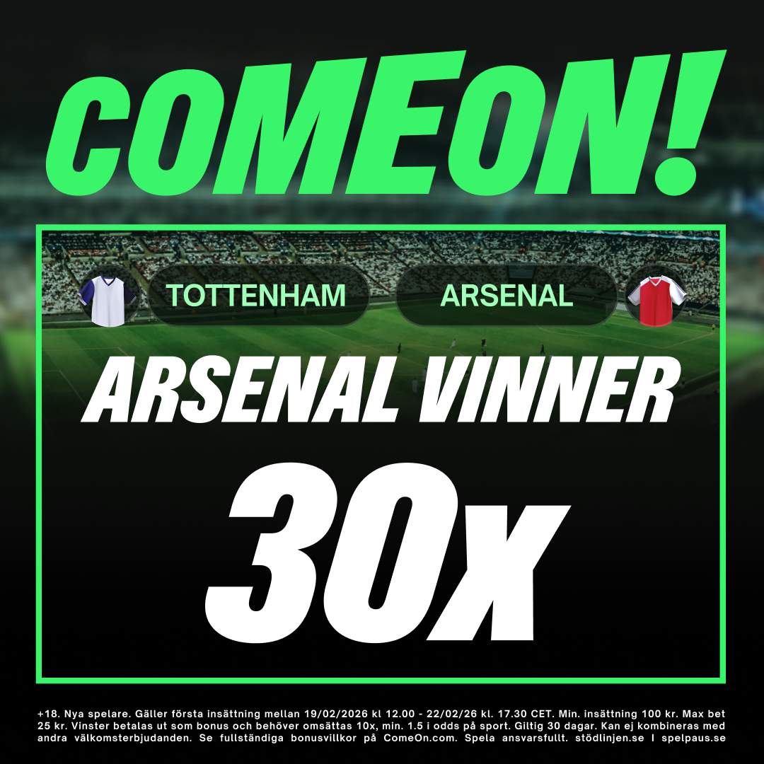 Arsenal vinner mot Tottenham till 30x (22/2) | Premier League